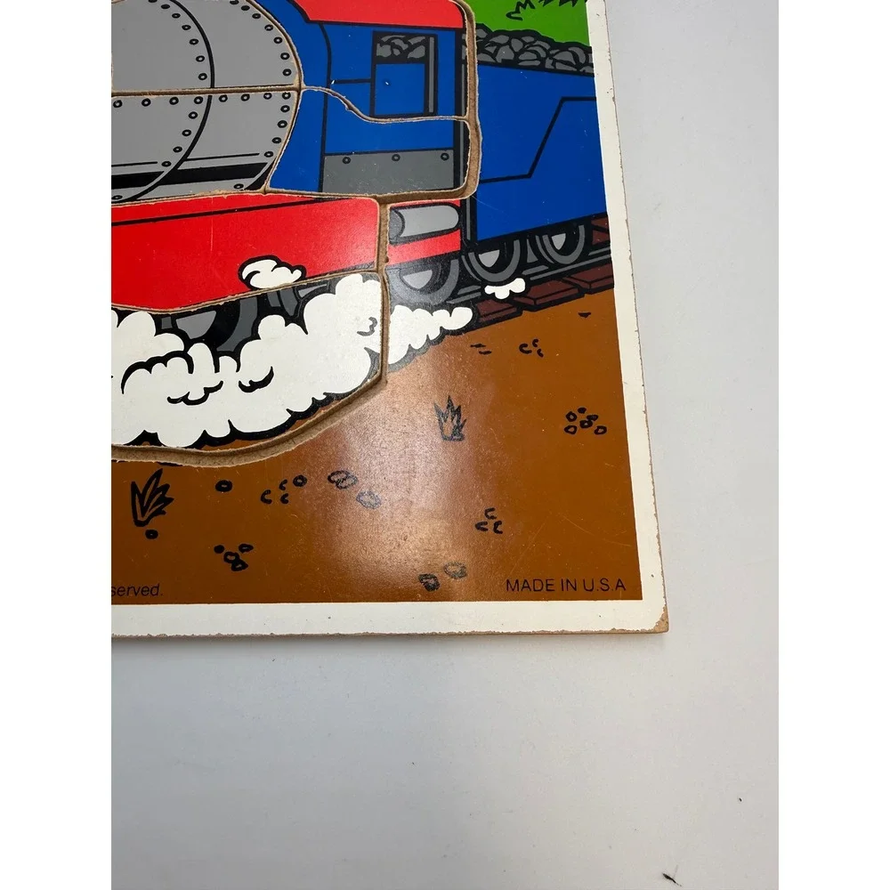 Vintage 1987 Playskool Full Steam Ahead Wooden Train Puzzle 11 Piece 191-04